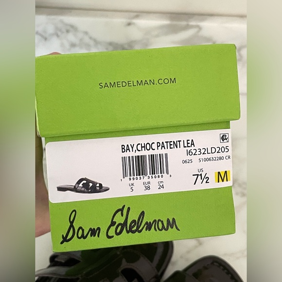 New Sam Edelman BAY Brown Patent Leather Slide Cut Out Sandals Size 7.5 - Picture 6 of 7